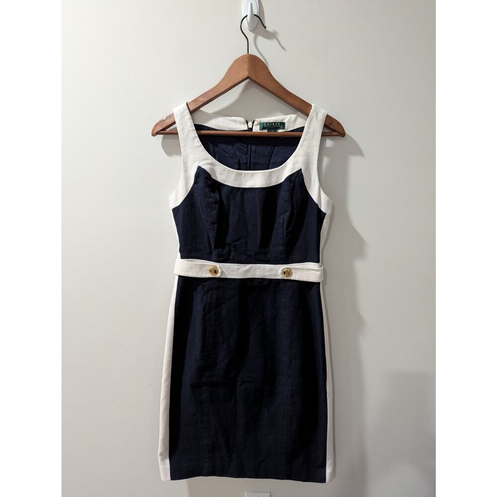 Lauren Ralph Lauren Linen Nautical Navy White Dress